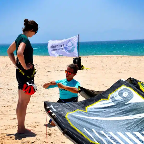 Beginner kiteboarding class in Tarifa. Valdevaqueros beah. Private class. Freeride Tarifa