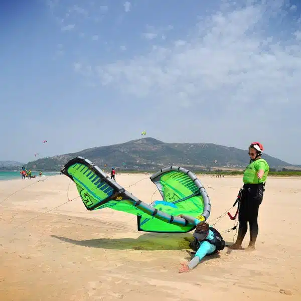 Body Drag exercices on Los Lances Beach. Kite School in tarifa Freeride Tarifa