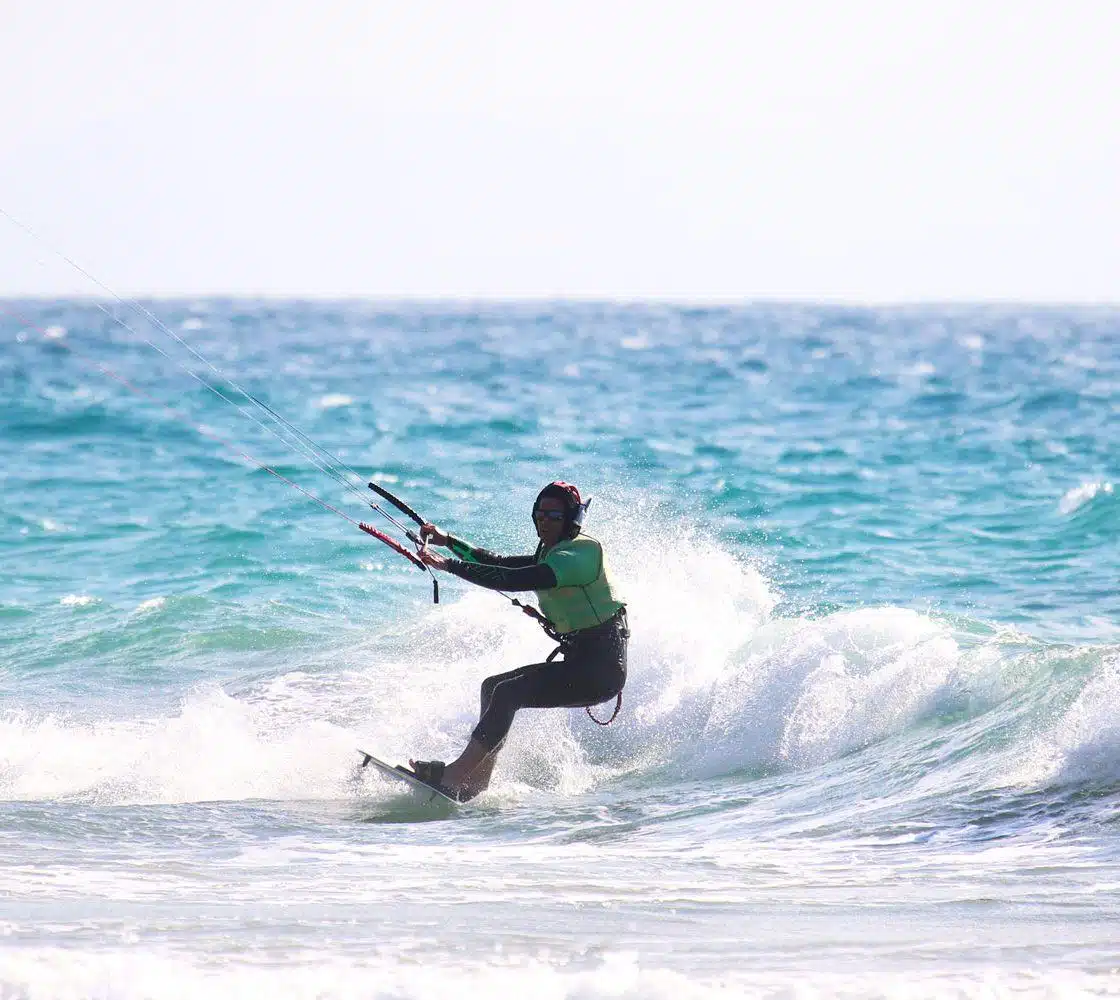 Waterstart riding level in Los lances beach in tarifa Spain