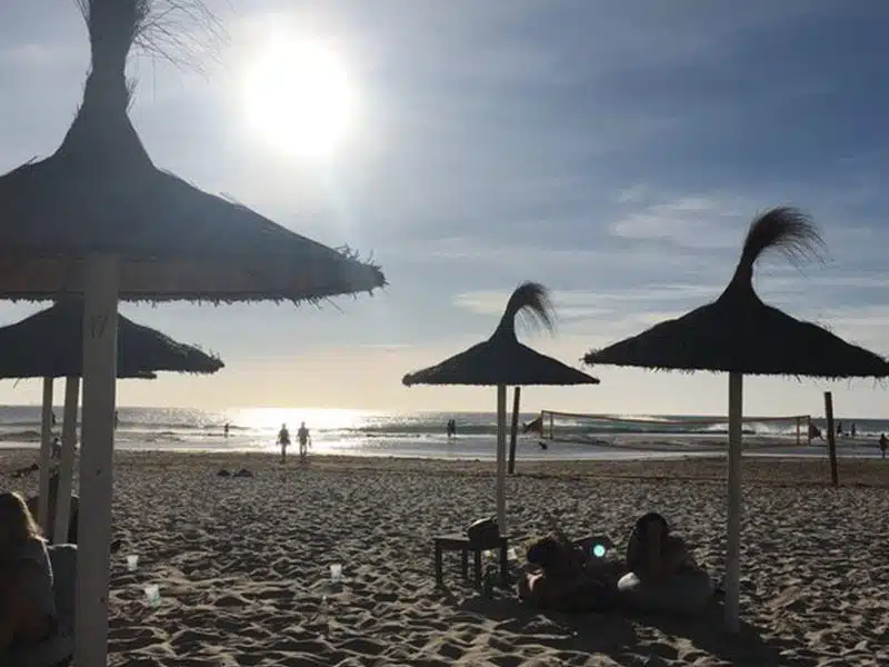 Beautiful view on the beach of Balneario at Tarifa from Waikiki beach bar