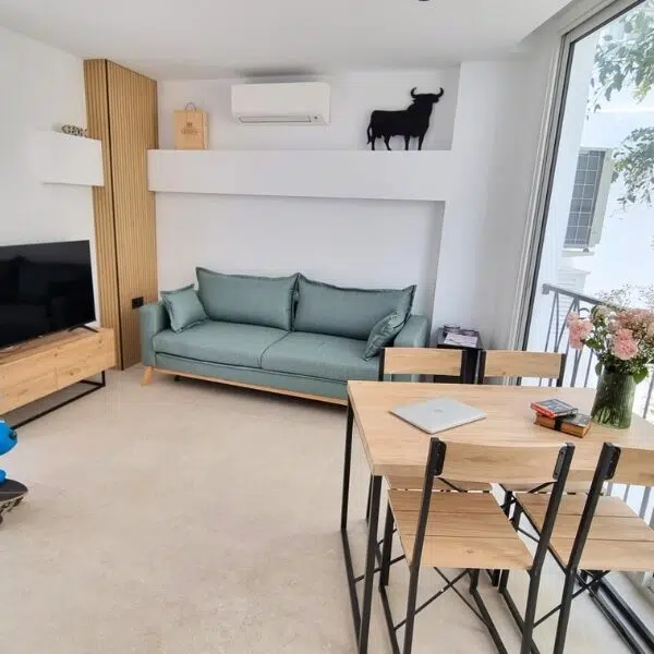 Open kitchen on dinning area and living room with sliding window