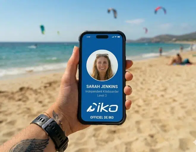Tarjeta de certificación IKO necesaria para el alquiler de equipo de kitesurf de forma autónoma en Freeride Tarifa.