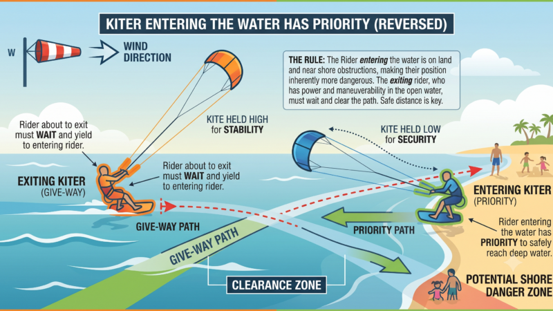 entering the water has priority in kitesurfing